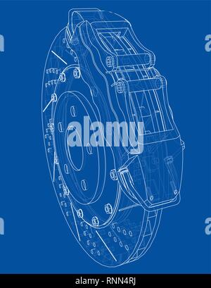 Brake disc outline. Vector rendering of 3d Stock Vector