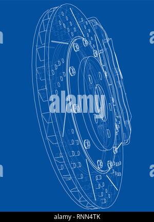 Brake disc outline. Vector rendering of 3d Stock Vector