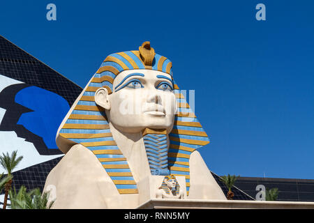 Close up of the Sphinx outside the Luxor Hotel, Las Vegas (City of Las Vegas), Nevada, United States. Stock Photo