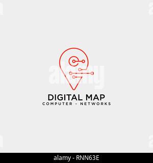 digital pin map line logo template vector illustration icon element isolated - vector Stock Vector