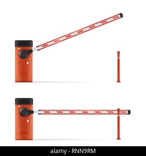 Realistic Vector Detailed Illustration Of Open And Closed Car Barrier. Barrier In The Parking Lot Stock Vector