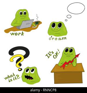 Working process Vector illustration with green frog Stock Vector