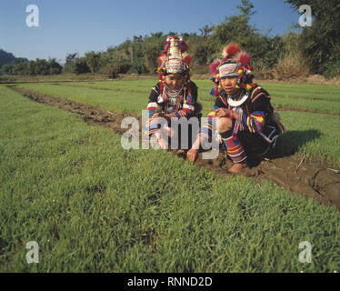 Thailand. Two Akha hill tribe women at work in fields. Stock Photo