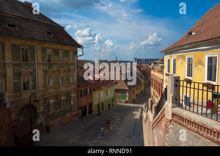 Beautiful architecture in Sibiu on a sunny day in August 2018, Romania Stock Photo