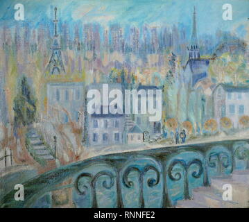 AJAXNETPHOTO. 2019. ENGLAND. - T.G. EASTLAND ART - VIEW OF PARIS FROM SAINT-CLOUD, FRANCE, PAINTED BY T.G.EASTLAND; LARGE OIL ON HEAVY LINEN CANVAS. 20TH CENTURY IMPRESSIONIST STYLE WORK DATED ABOUT 1984. PAINTING UNSIGNED. PHOTO:© IN THIS DIGITAL COPY OF THE ORIGINAL WORK/AJAX NEWS & FEATURE SERVICE. SOURCE: PRIVATE COLLECTION. REF:GX191702 20011 Stock Photo