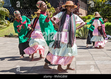 Views  along N7 road from Antsirtabe to Ranomafana National Park Madagascar - folk dancing Stock Photo