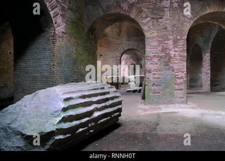 Pozzuoli, Campania, Italy. The vault of the Pozzuoli Flavian Amphitheater. The amphitheater is the third largest after the Colosseum and the amphitheater of Santa Maria Capuavetere.  It were used for events such as gladiator combats, venationes (animal hunts) and executions. Stock Photo