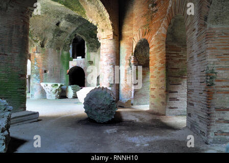 Pozzuoli, Campania, Italy. The vault of the Pozzuoli Flavian Amphitheater. The amphitheater is the third largest after the Colosseum and the amphitheater of Santa Maria Capuavetere.  It were used for events such as gladiator combats, venationes (animal hunts) and executions. Stock Photo