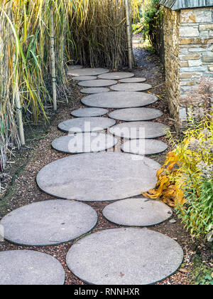 Circle concrete slab path in the garden Stock Photo