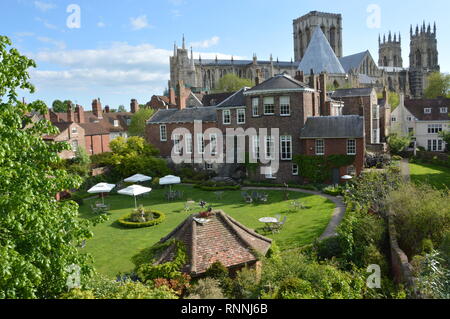 A view of York Minster seen from the city walls in summer. Stock Photo