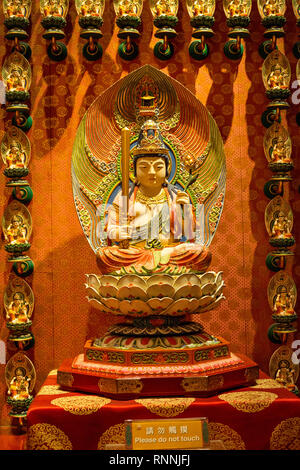 Akasagarbha Bodhisattva, Guardian Deity for those Born in the Year of the Ox and the Tiger.  Buddha Tooth Relic Temple, Singapore. Stock Photo