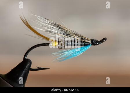 Classic and colorful Atlantic salmon fly fishing wet flies. Stock Photo