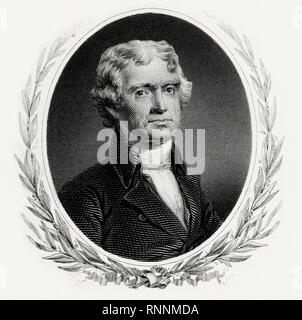 Engraved BEP portrait of U.S. President Thomas Jefferson Stock Photo