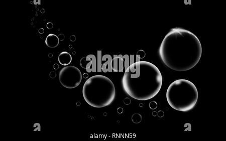 Clean water bubbles on isolated black background Stock Photo