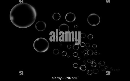 Clean water bubbles on isolated black background Stock Photo