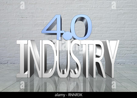 Industry 4.0 concept. 3D text of industry 4.0, with bricks wall background. Stock Photo