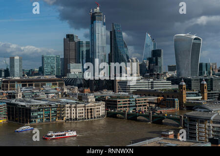 London, UK. 19th Feb, 2019. The City Skyline from the terrace of the Blavatnik Building of the Tate Modern. Credit: Guy Bell/Alamy Live News Stock Photo