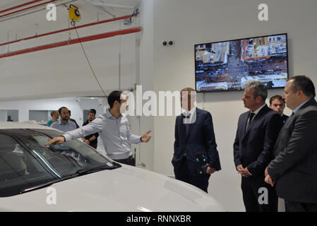 Jeruzalem, Israel. 19th Feb, 2019. Czech Prime Minister Andrej Babis (centre) visited a development centre of Mobileye company in Jerusalem, Israel, February 19, 2019. Mobileye, which is often described as one of the most successful Israeli start-ups, produces advanced driver-assistance systems. It has plans to market self-driving cars, in cooperation with German car maker BMW, by 2021. Credit: Eliska Naegele/CTK Photo/Alamy Live News Stock Photo