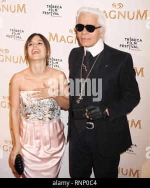 New York, New York, USA. 21st Apr, 2011. Designer KARL LAGERFELD and actress RACHEL BILSON attend the debut of an original film series inspired by Magnum ice cream held during 10th annual Tribeca Film Festival at the IAC building. Credit: Nancy Kaszerman/ZUMAPRESS.com/Alamy Live News Stock Photo