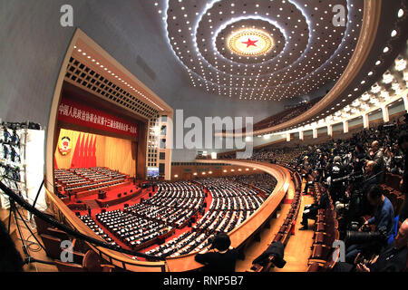 Beijing, China. 3rd Mar, 2018. Top Chinese government delegates attend the 1st session of the 13th Chinese People's Political Consultative Conference (CPPCC) in the Great Hall of the People in Beijing on March 3, 2018. The annual 'rubber-stamp' congress is held to support the Communist Party's hold on politics and policies. China has expressed 'grave concern' about a U.S. trade policy that pledges to pressure Beijing on steel and aluminum tariffs. Credit: Todd Lee/ZUMA Wire/ZUMAPRESS.com/Alamy Live News Stock Photo