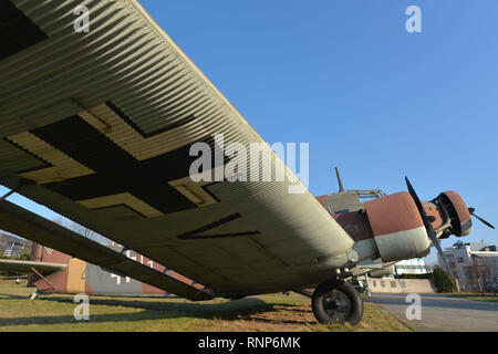 February 19, 2019 - Krakow, Malopolskie Province, Poland - The Balkenkreuz, a straight-armed cross insignia seen painted on the Junkers Ju 52 at the Polish Aviation Museum..The Polish Aviation Museum is located at the site of the former Krakow-Rakowice-Czyzyny Airport, established in 1912, one of the oldest in the world. The Museum collection consists of over 200 aircraft, dating WW1, WW2 and a collection of all airplane types developed or used by Poland after 1945. (Credit Image: © Cezary Kowalski/SOPA Images via ZUMA Wire) Stock Photo