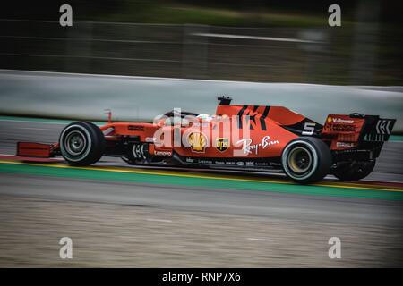 Barcelona, Catalonia, Spain. 20th Feb, 2019. Barcelona, Spain. 20 February, 2019: .SEBASTIAN VETTEL (GER) from team Ferrari drives in his in his SF90 during day three of the Formula One winter testing at Circuit de Catalunya (Credit Image: © Matthias OesterleZUMA Wire) Stock Photo