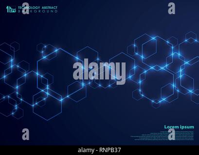 Abstract futuristic hexagon shape pattern connection in gradient blue technology background. Design for data connecting for ad, poster, web, print, br Stock Vector