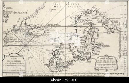 Carte reduite de la mer du nord Zusammengezogene Karte des Nordmeeres Bellin 1772. Stock Photo