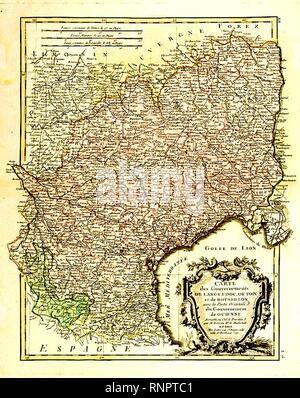 Carte des Gouvernements de Languedoc.. Roussillon. Stock Photo