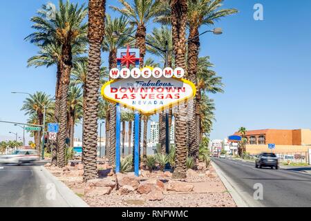 Welcome sign at street, Downtown Las Vegas, Nevada, USA Stock Photo