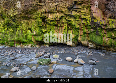 Rocky cliff at Huntcliff, Saltburn-by-the-sea, North Yorkshire, England. An area of interesting geology. Stock Photo