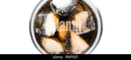 Soft drink cola glass for summer isolated on white background. Panoramic view Stock Photo