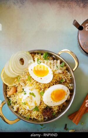 Homemade Egg Pilaf/ Pulao / Fried rice or Biryani close up Stock Photo