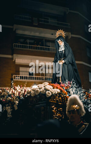 Virgin of Solitude (Virgen de la Soledad) during holy week (semana santa) in Zamora, Spain. Carved in pine wood Stock Photo