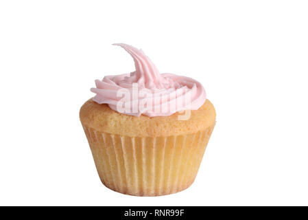 Closeup pink cupcake on white background Stock Photo