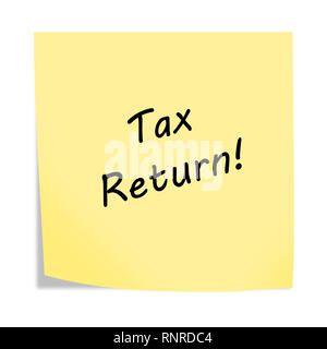 A tax return reminder post note isolated on white with clipping path Stock Photo