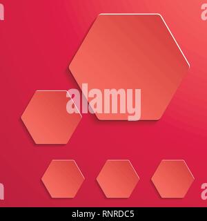 Original vector collage with hexagon paper plates in coral color. Stock Vector