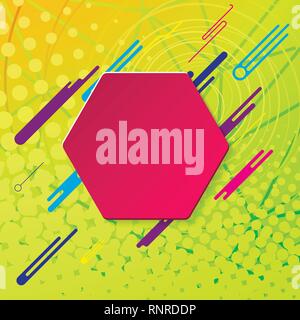Bright modern style creative vector with magenta hexagon plate on yellow color. Stock Vector