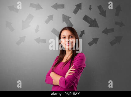 Business person choosing between several directions  Stock Photo