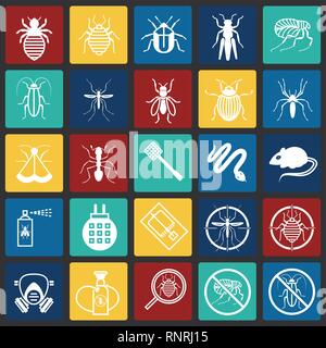 Pest icons set on color squares background for graphic and web design, Modern simple vector sign. Internet concept. Trendy symbol for website design web button or mobile app. Stock Vector
