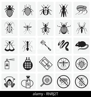 Pest icons set on squares background for graphic and web design, Modern simple vector sign. Internet concept. Trendy symbol for website design web button or mobile app. Stock Vector