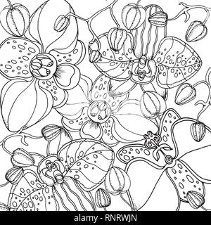 Doodle floral background in vector with doodles black and white coloring page Stock Vector