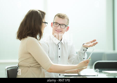side view. business colleagues discuss work problems Stock Photo