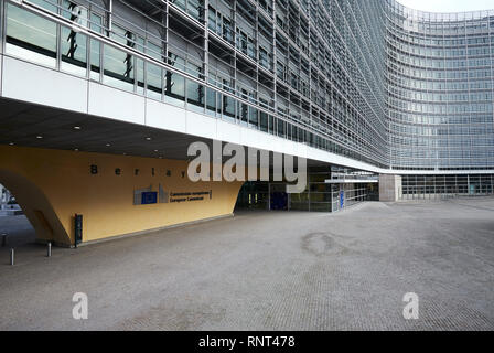 15.12.2018, Brussels, Brussels-Capital, Belgium - Entrance of the Berlaymont building, seat of the European Commission. The name of the building and t Stock Photo