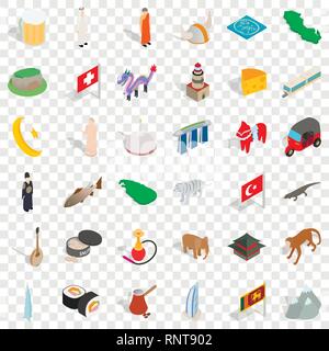 World tourism icons set, isometric style Stock Vector