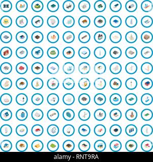 100 assembly icons set, isometric 3d style Stock Vector