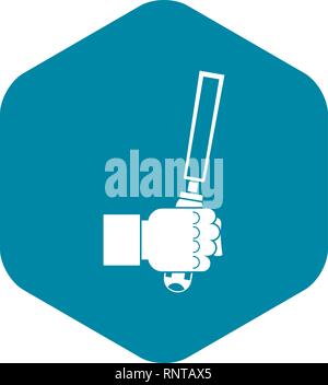 Chisel tool in man hend icon, simple style Stock Vector