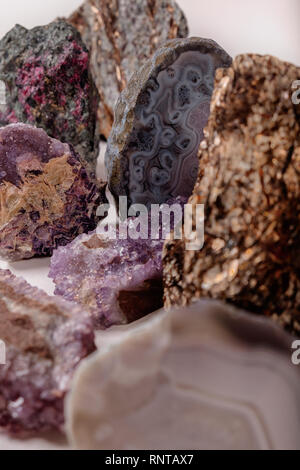 Many natural stone. Agate crystals. Vertical composition for the banner. Stock Photo