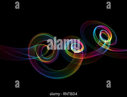 abstract colorful wavy smoke flame over black background Stock Photo