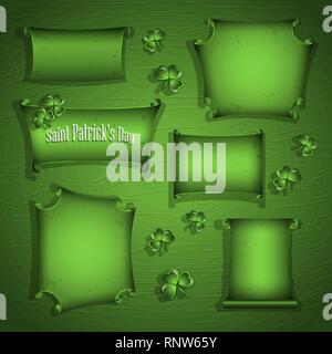 Set of scrolls for St Patricks Day greeting cards. Stock Vector